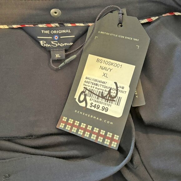 Ben Sherman Navy Blue Short Sleeve Knit Shirt - Size XL - New with Tags - Picture 4 of 6